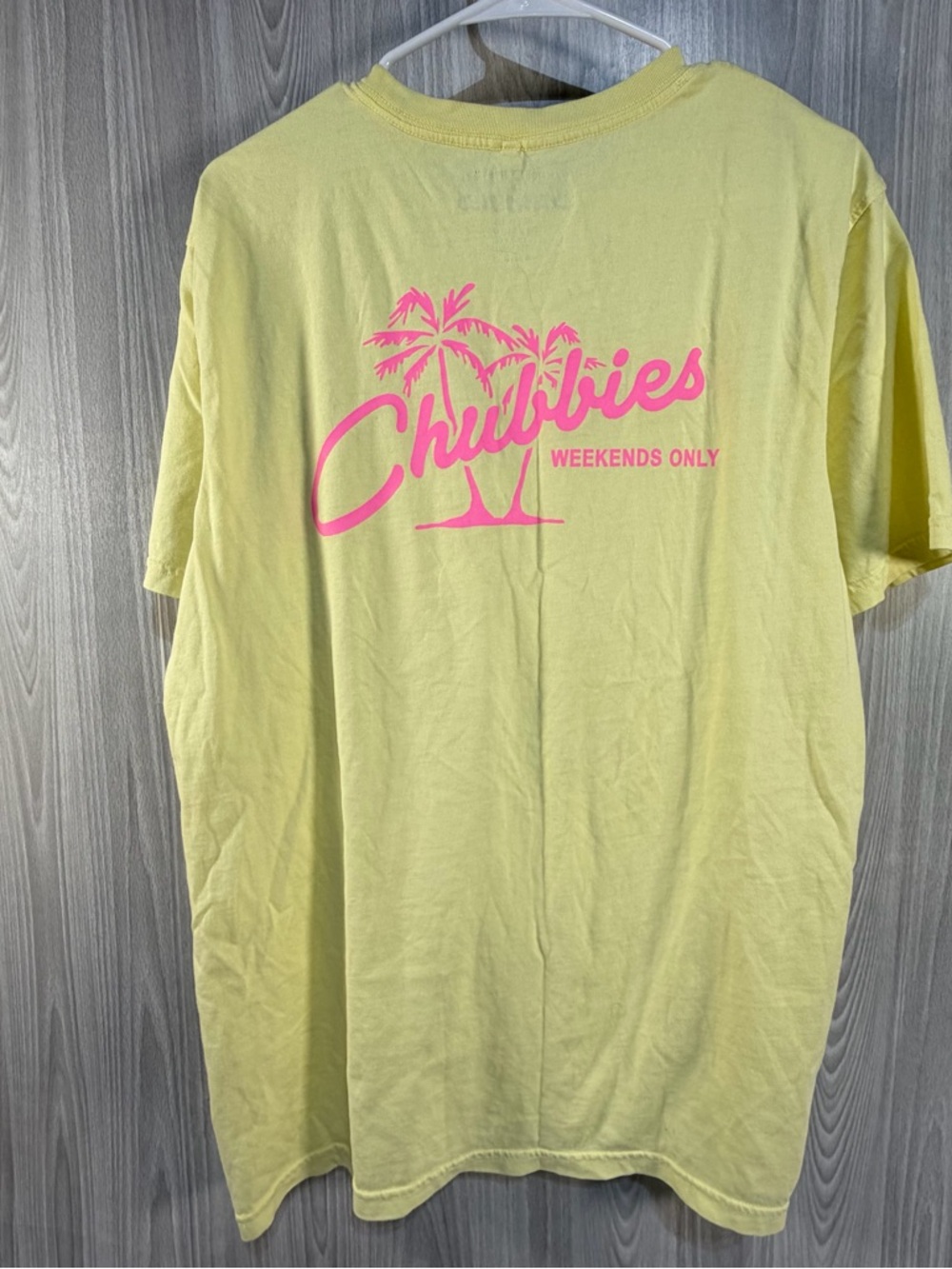 Chubbies Weekends Only Palm Tree Butter Yellow Pocket Tshirt Sz M Mens Pink Word
